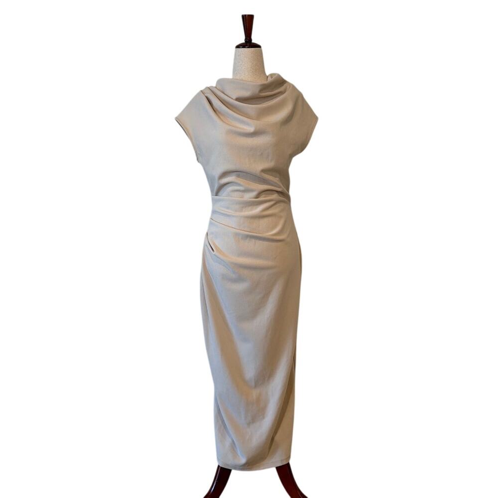 NIKKI LUND Kathleen Midi Sheath Dress, Beige, Women's Size Large